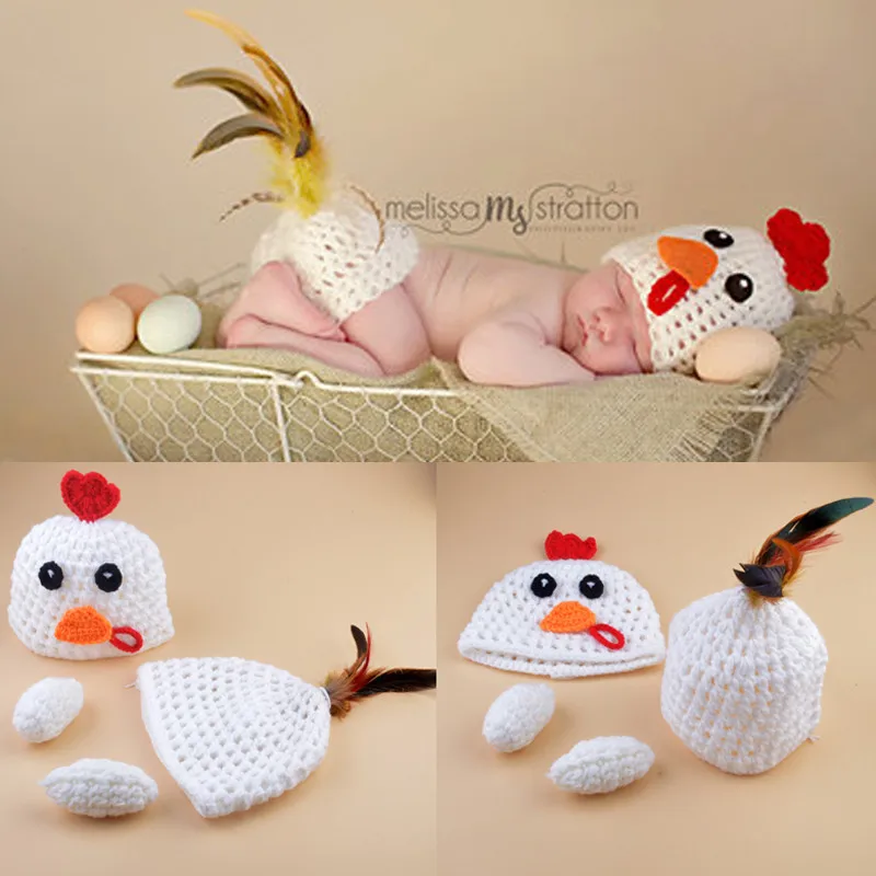 

Crochet Knit Baby Chicken Hens Costume Outfit Newborn Photography Props Handmade Animal Design Baby Clothes H265