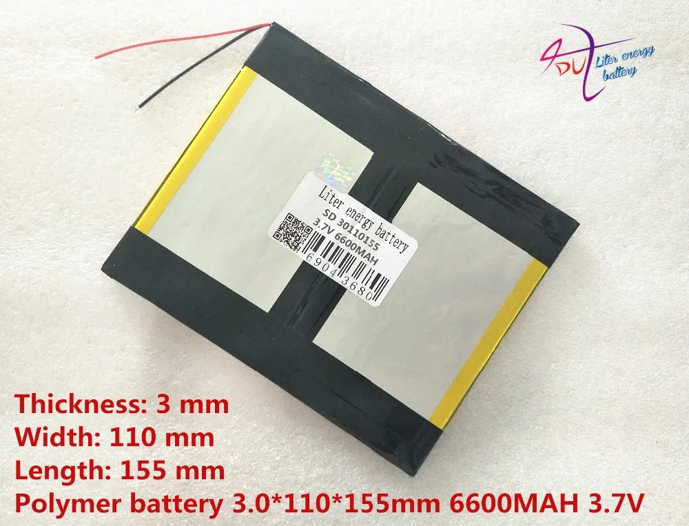 high quality The tablet battery 30110155 6600mah 3.7V Polymer lithium ion / Li-ion battery for tablet pc battery