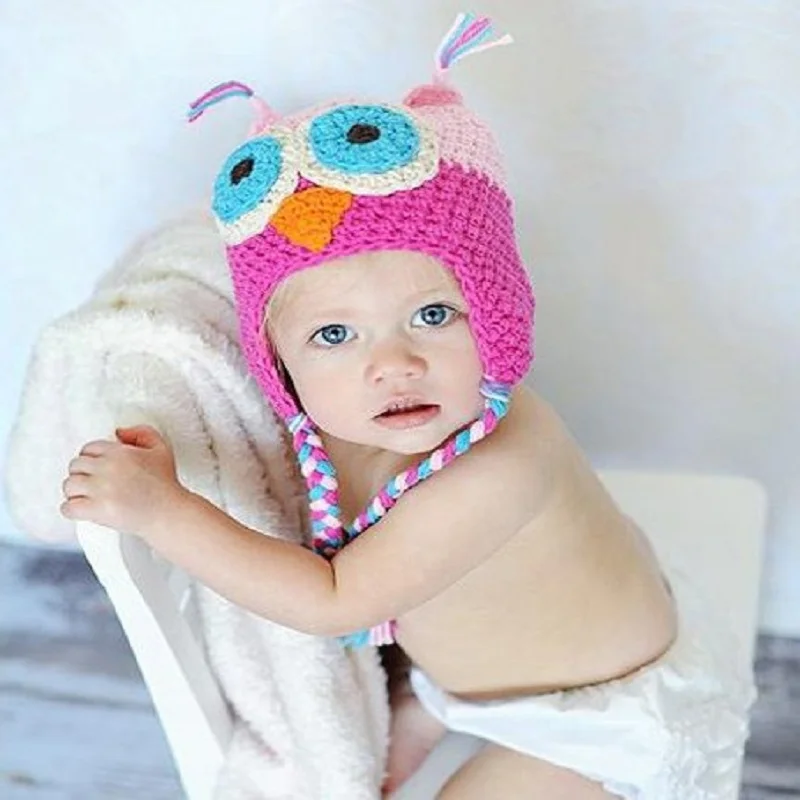 

Hooyi Baby Girls Hat Owl Crochet Newborn cap headwear Beanie Kids winter hat Child Knitted Bonet New born Hats