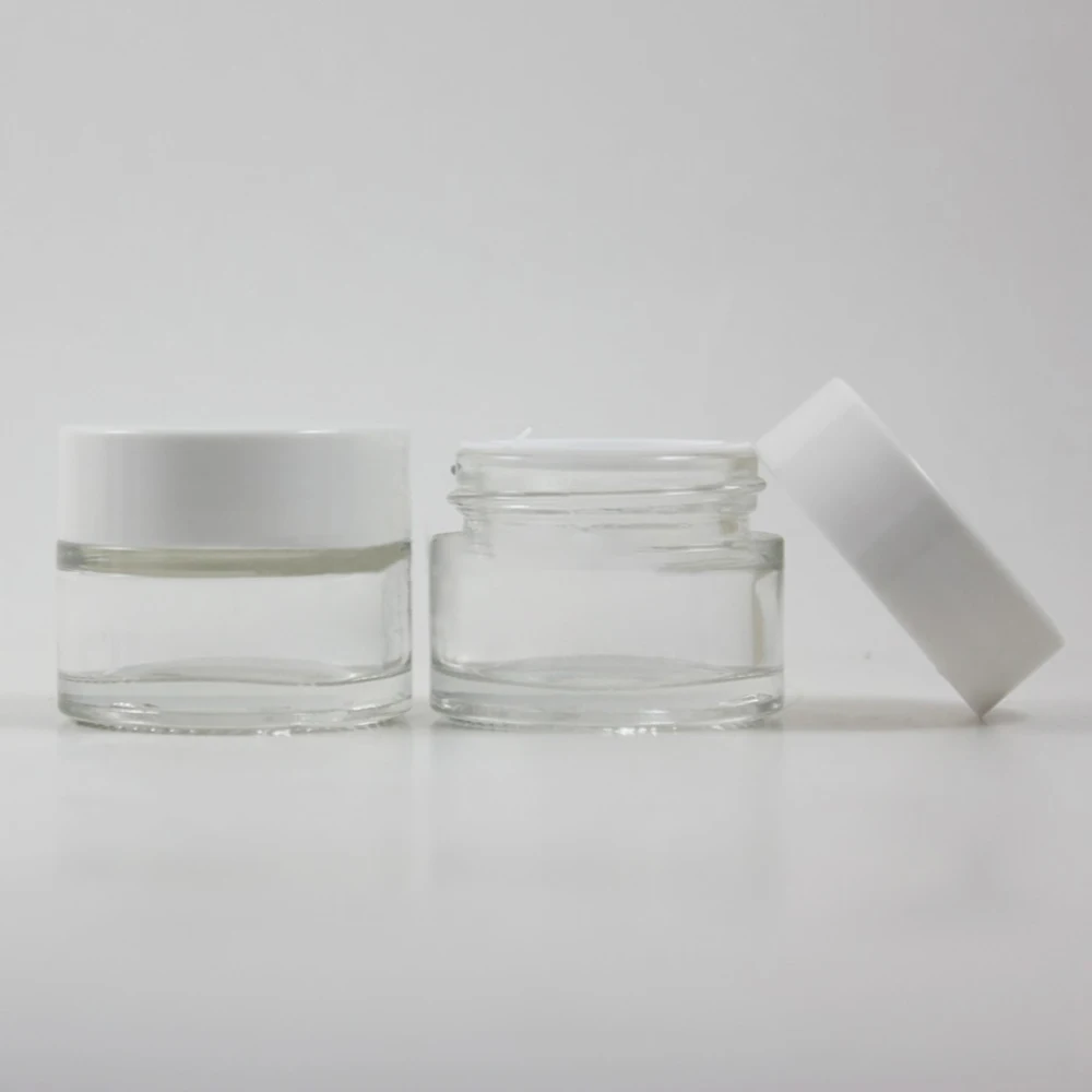 

30pcs 15g clear glass cream jar with white lid, glass empty 15 grams cosmetic container for eye cream,15g mini glass bottle