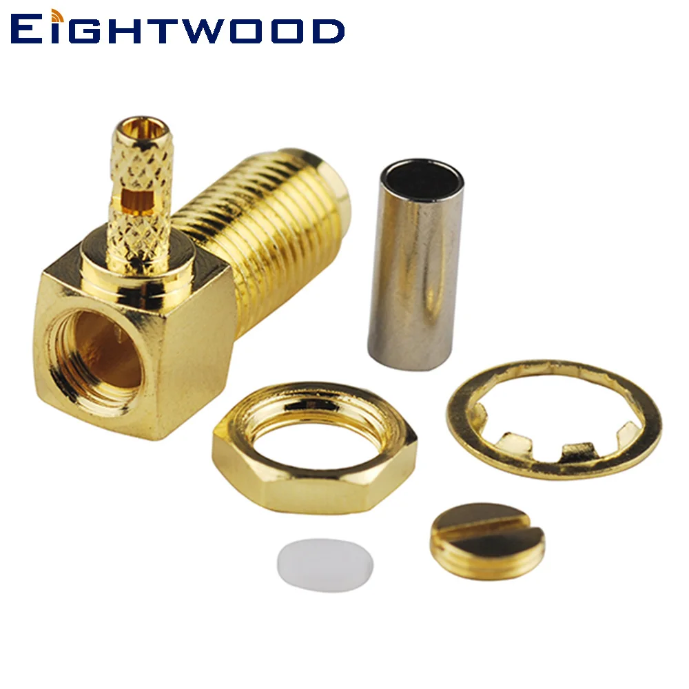 

Eightwood 5PCS SMA Jack Female RF Coaxial Connector Adapter Right Angle Crimp for LMR-100 RG174 RG316 Coaxial Cable