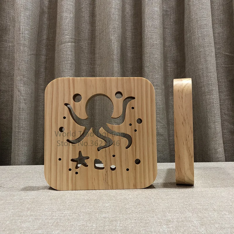 Xmas LED Wood Light 3D Illusion octopus cuttlefish Shape Luminaria marine life ocean Gift For Kids Birthday Bed Room Light Decor
