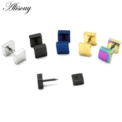 Punk Fashion 2-10 mm Square Ear Stud Earring Gothic Style Fake Tunnel Plug Earlobe Piercings Surgical Steel Cartilage Ear Stud