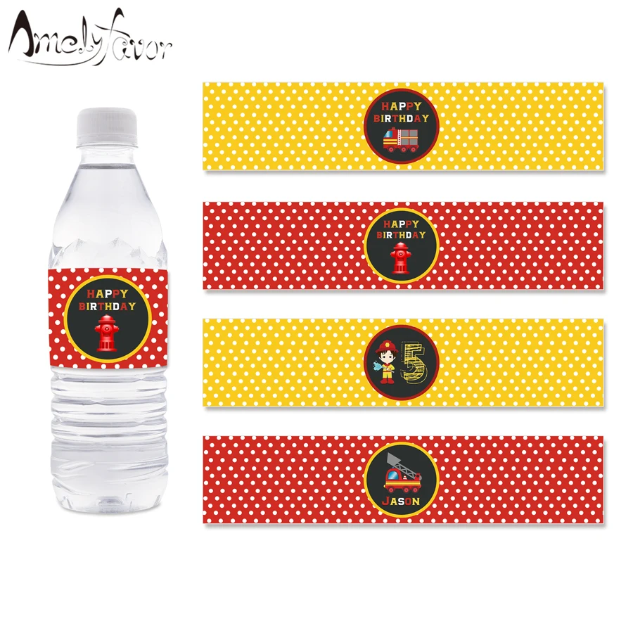 Firefighter Party Water Bottle Labels Fire Fighter Water Bottle Wrappers Kids Birthday Party Supplies Decoration Firefighter