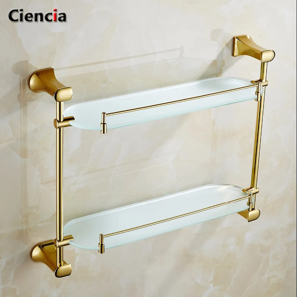 Ciencia Brass Golden steel wall mounted Double grass shelf Towel rack bathroom accessories