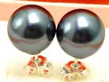 

Qingmos AAA 10MM Black Natural HEMATITE Round Earring high luster Stering Silver 925 stud-e161 Wholesale/retail Free ship