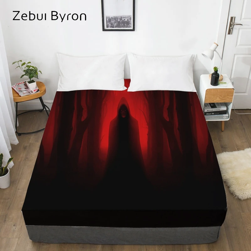 3D Print Custom Bed Sheet With Elastic,Fitted Sheet Queen/King,Halloween haunted forest Mattress Cover 150/180/160x200