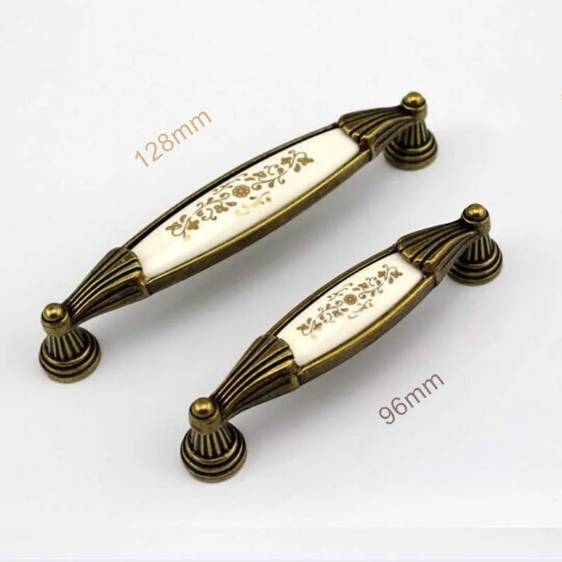 

128mm 96mm vintage style ceramic furniture handles rural porcelain kitchen cabinet drawer pulls knobs bronze dresser door handle