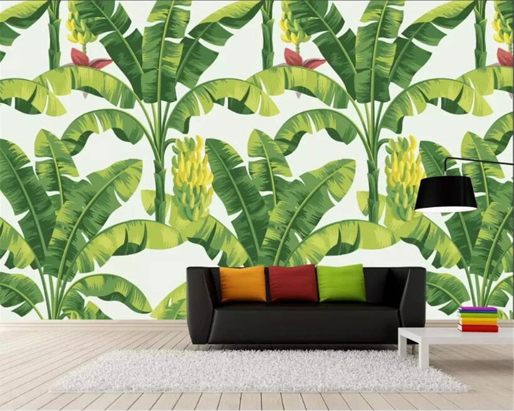 

Beibehang Custom Mural Wallpaper European Style Modern tropical rainforest plant banana leaf background wall 3d wallpaper