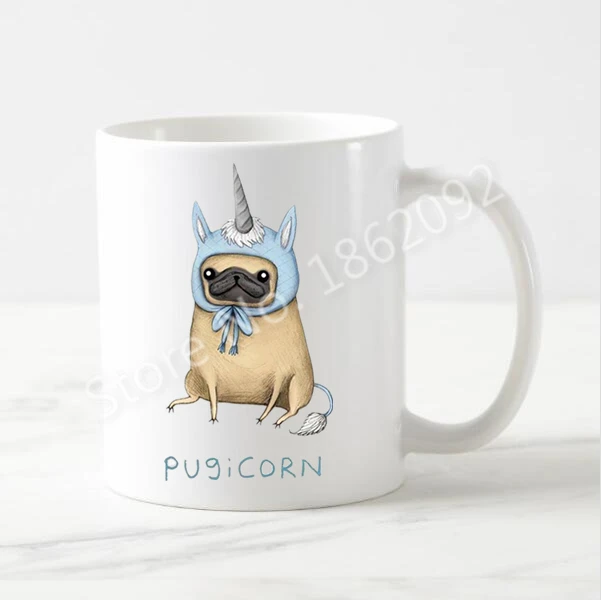 Funny Pug Unicorn Mug Funky Pugicorn Coffee Mug Tea Cup Creative Pugdog Pug Dogs Gifts Pet Pup Lover Ceramic Home Office 11oz