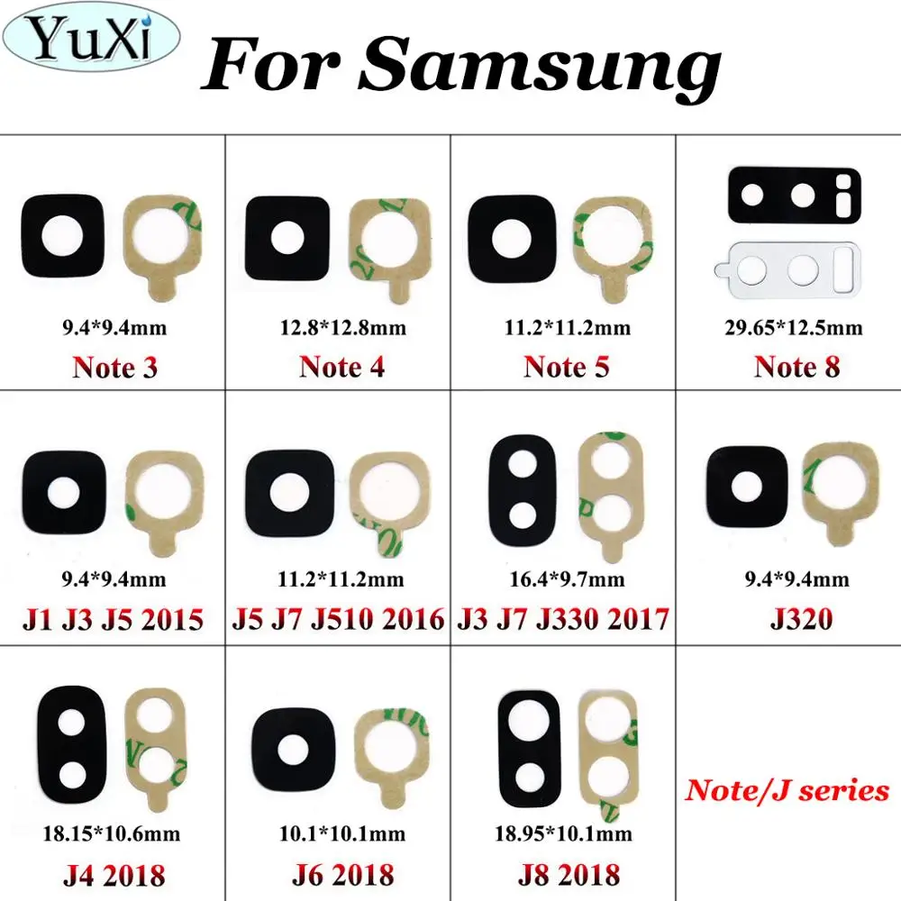 YuXi For Samsung Galaxy J5 J3 J7 J320 J4 J6 J8 2015 2016 2017 2018 Note 4 5 3 8 Rear Back Camera Glass Lens Cover With Adhesive