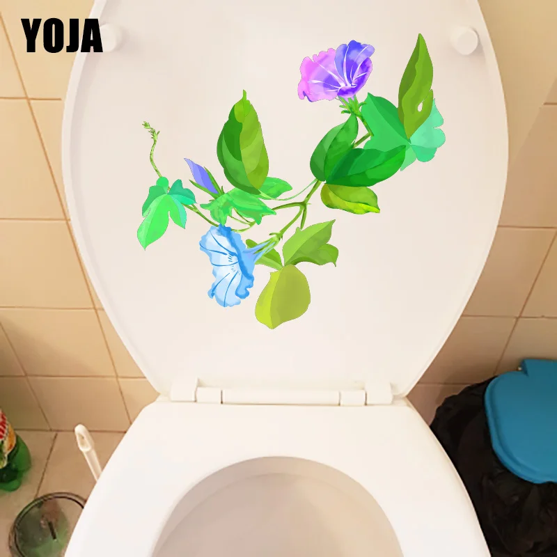 YOJA 21.4X20.9CM Fresh Morning Glory Wall Stickers For Kids Rooms Creative Cartoon WC Toilet Seat Decor T1-1779