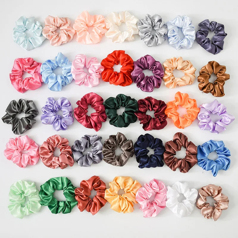 New 35 Pcs/Set Satin Hair Scrunchies Pack Women Elastic Hair Bands Girls Headwear Silky Ponytail Holder Solid Hair Accessories