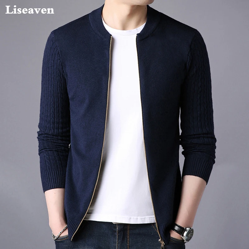 LISEAVEN-Veste pull en tricot pour homme, vêtement solide, cardigans chauds