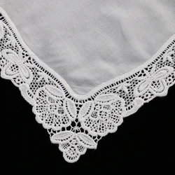 A008 White 100%Cotton 10 Piece Lace Handkerchiefs Suitable Embroidered Printable Personalized invitation Groom Bride Mother Gift