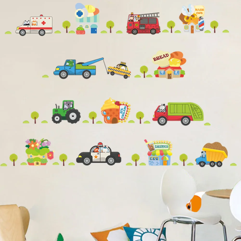 Cartoon car road creative wall stickers for kids rooms nursery children's room decoration on the wall car decals Child gift