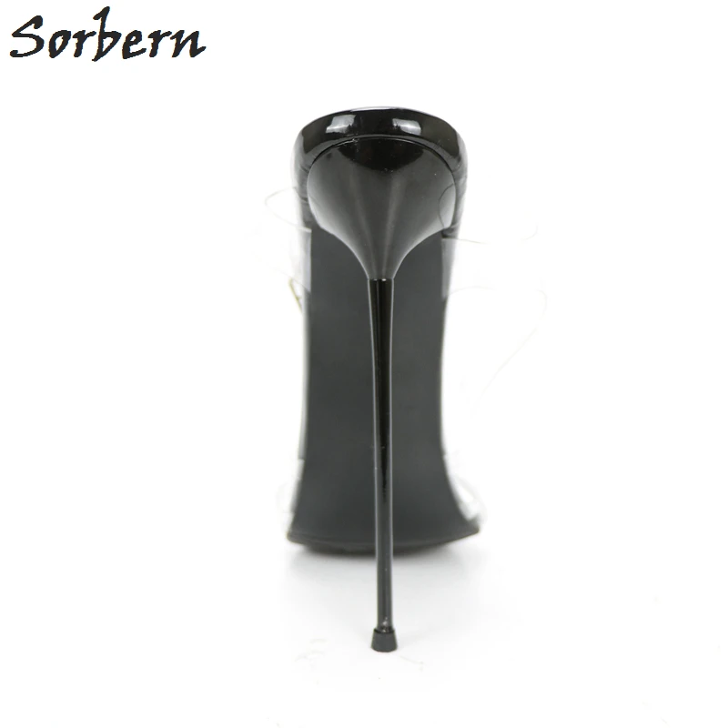 Sorbern Black Women Shoes Unisex Sandals High Heels 14Cm 16Cm Thin Straps Metal Stilettos 35-50 Sandals For Women Plus Size