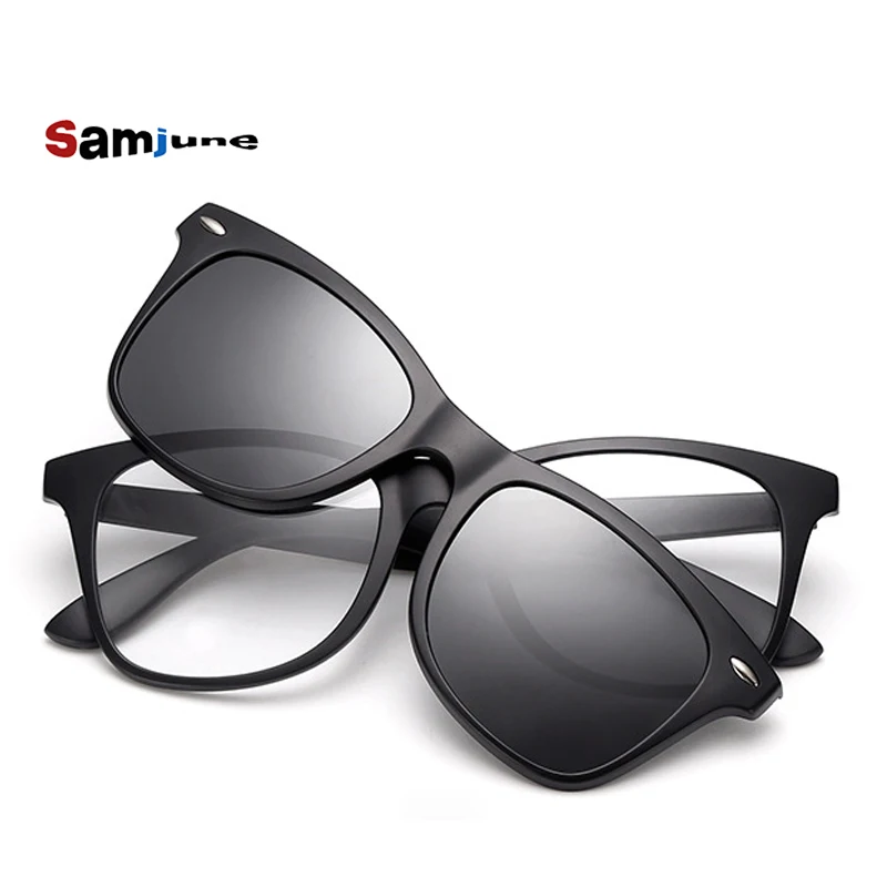 

Samjune Clip on Sunglasses clip on glasses square Lens Men Women mirror clip Sun Glasses Night Vision Driving sunglasses for men