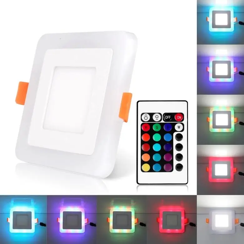 

LED Panel Light 6W 9W 16W 24W Square Concealed Dual Color Cool White+Blue/Red/Pink/RGB Lamp Downlight AC100-265V