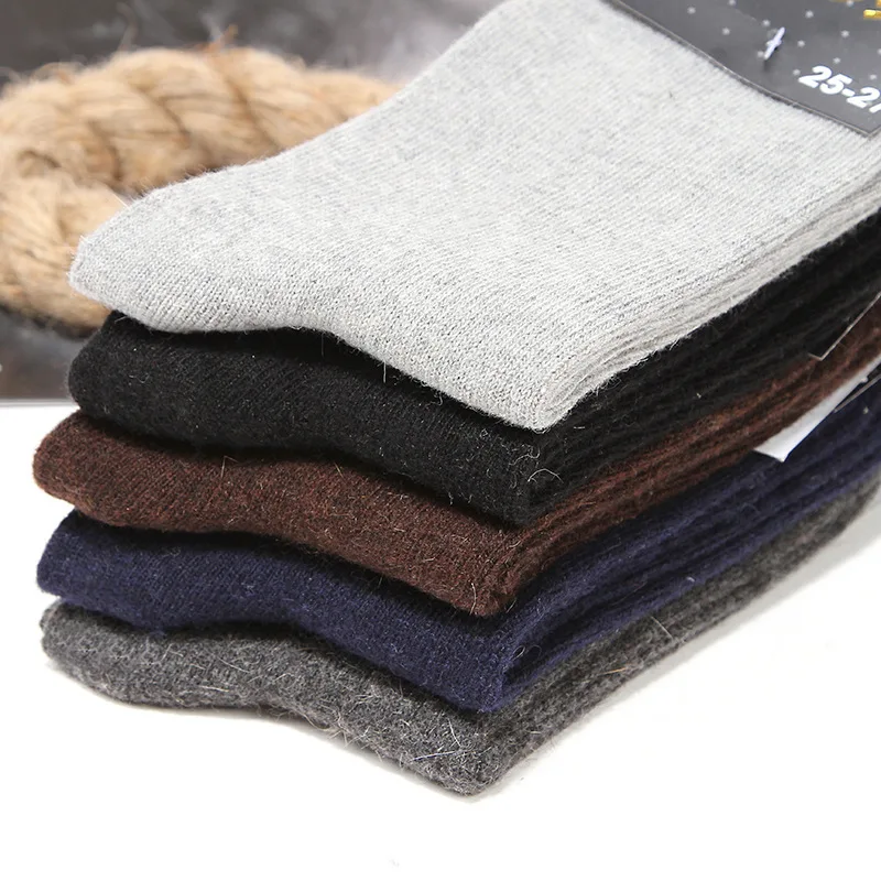 5 Pairs New Autumn Winter Business Warm Socks Men Thickening High Density Keep Warm Rabbit Wool Solid Color Quality Sock Meias