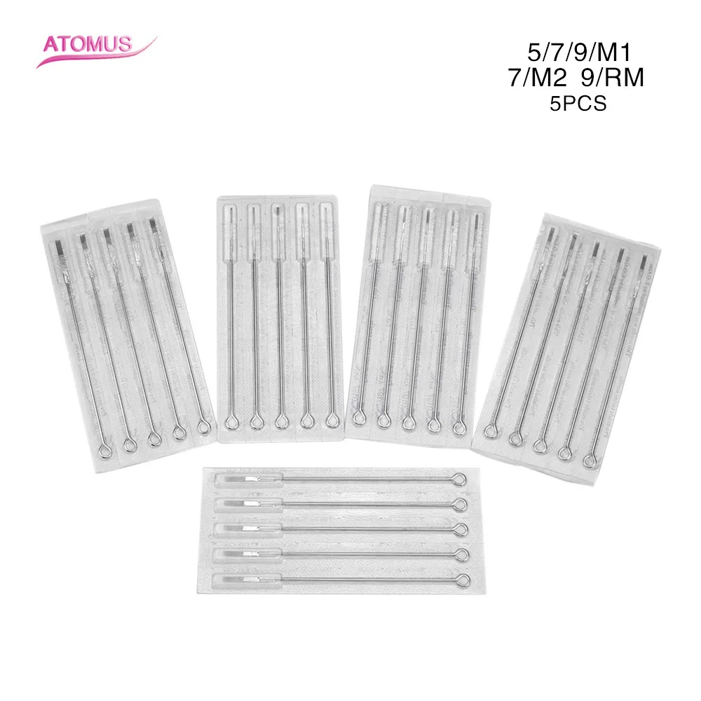 5pcs/Lot Assorted Sterilized Disposable Tattoo Needles Round Shader 5M1 7M1 9M1 7M2 9RM Permanent Makeup