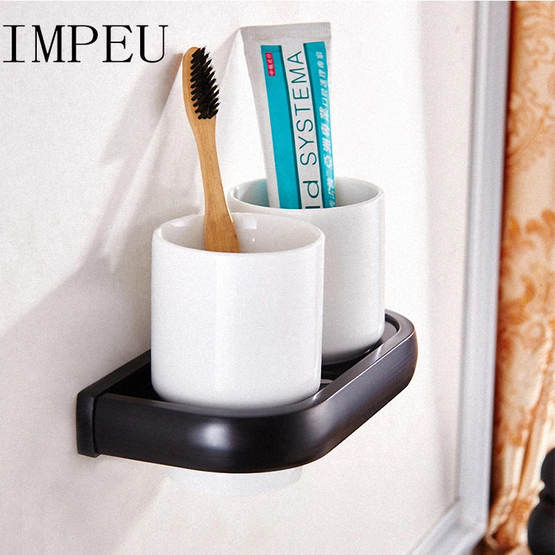 

Contemporary Simplicity Double Tumbler for Bathroom / Hotel / Motel, Designer Collection, Classic Black, Tooth Brush Holder