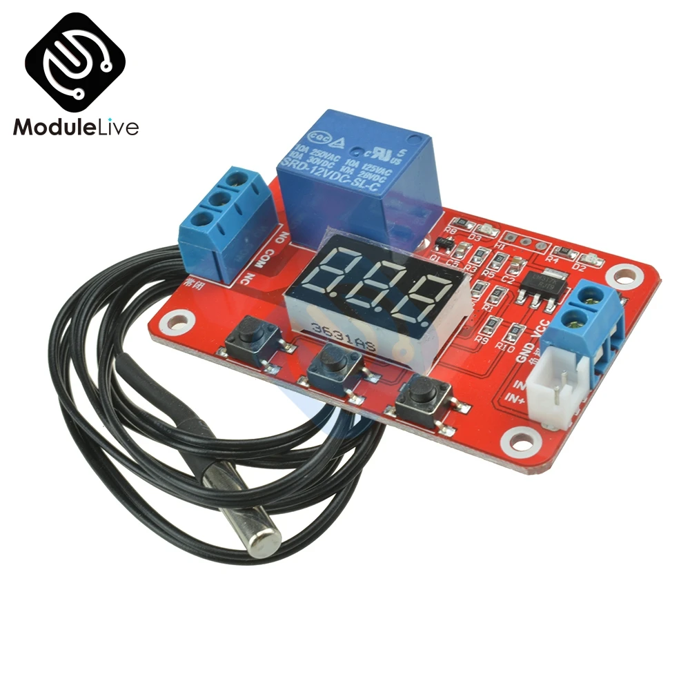 DC 12V Digital LCD Temperature Display Module Sensor Relay Switch Control Controller Heating Cooling -20-100 Centigrade