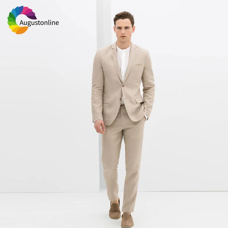 

Linen Slim Fit Wedding Men Suits Groom Wear Blazer Tuxedos 2 Pieces (Jacket+Pants) Birdegroom Prom Suits Best Man Costumen Homme