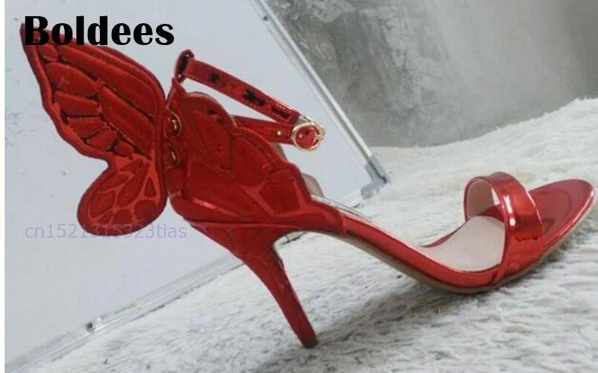 Eleganckie Chaussures Femme Sexy solidne sandały damskie hafty skrzydła motyla buty na cienkich wysokich obcasach pompy Party Leisure Shoes