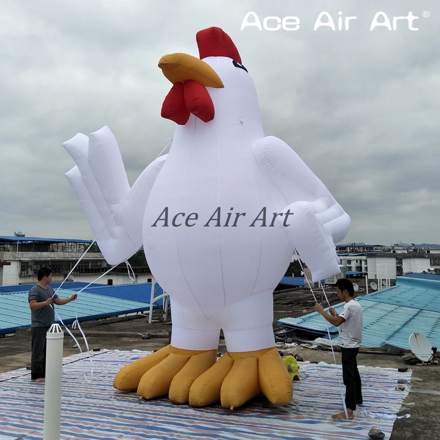 

Popular New Design 5m H Giant White Inflatable Greeting Rooster Cock Chicken Animal Model for Advertising in Store or Farm