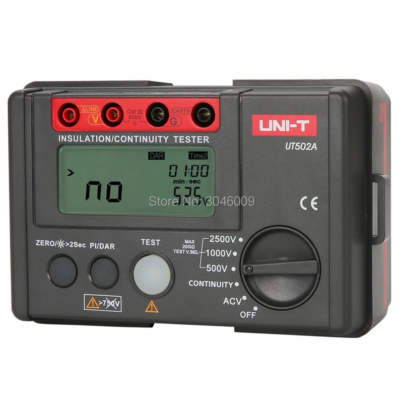 UNI-T UT502A Insulation Resistance Tester 2500V Digital Megohmmeter High Voltage / Overload Indicator LCD Backlight