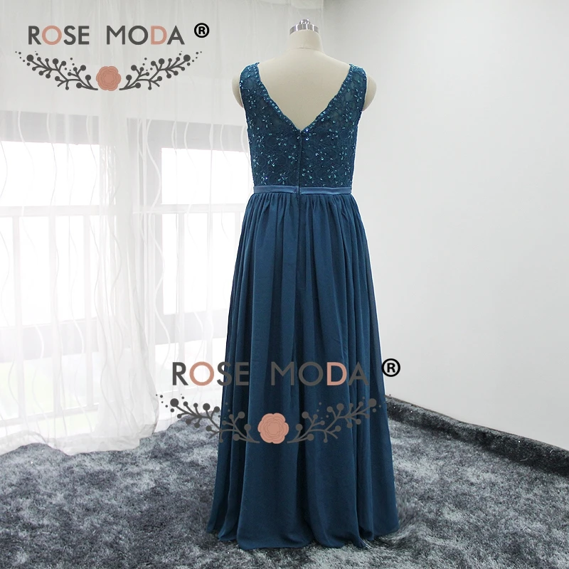 Rose Moda V Neck Teal Floor Length Mother of the Bride Dress Wedding Guest Real Photos