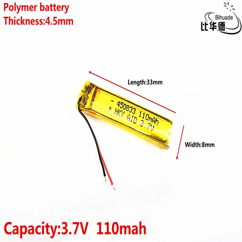 3.7V 110mAh 450833 Lithium Polymer Li-Po li ion Rechargeable Battery cells For Mp3 MP4 MP5 GPS PSP mobile bluetooth