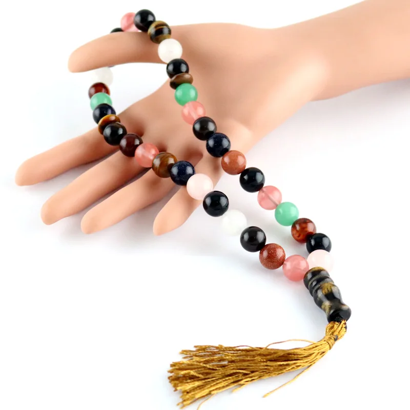 Natural crystal bracelet stone round decorative beads 33 beads rose Muslim Tasbih Allah crystal beads bracelet tassel pendant