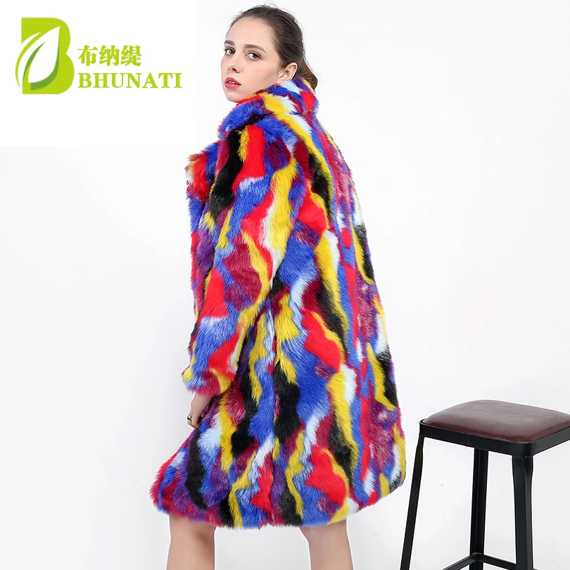 BHUNATI NEW Faux Fur Coats Colorful Jackets for Women Winter Rabbit Fur Long Soft Warm Rainbow Color Women's fur coat