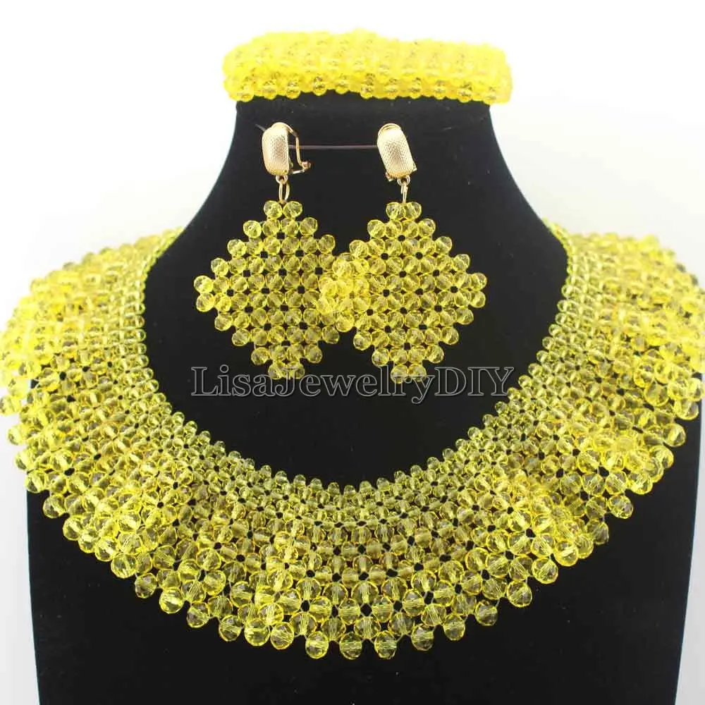 

Exclusive Yellow Brand Jewelry Sets Handmade Weaved Chunky Beaded Indian Bridal Jewelry Sets Christmas 2017 New Free Ship HD8717