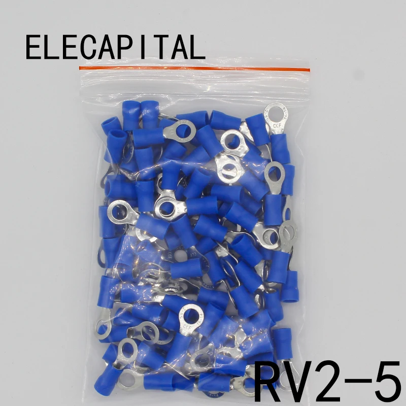 RV2-5 Blue Ring Insulated Wire Connector Electrical Crimp Terminal Cable Connector Wire Connector 100PCS/Pack RV2.5-5 RV