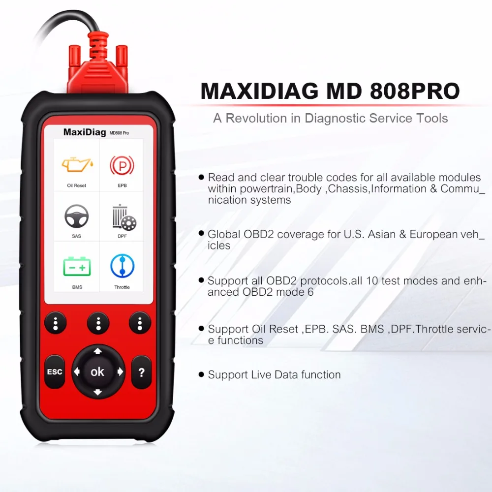 Autel MD808 Pro All System OBD2 Scanner Car Diagnostic Tool With BMS/Oil Reset/SRS/EPB/DPF/SAS Services PK MD806 Pro Code Reader