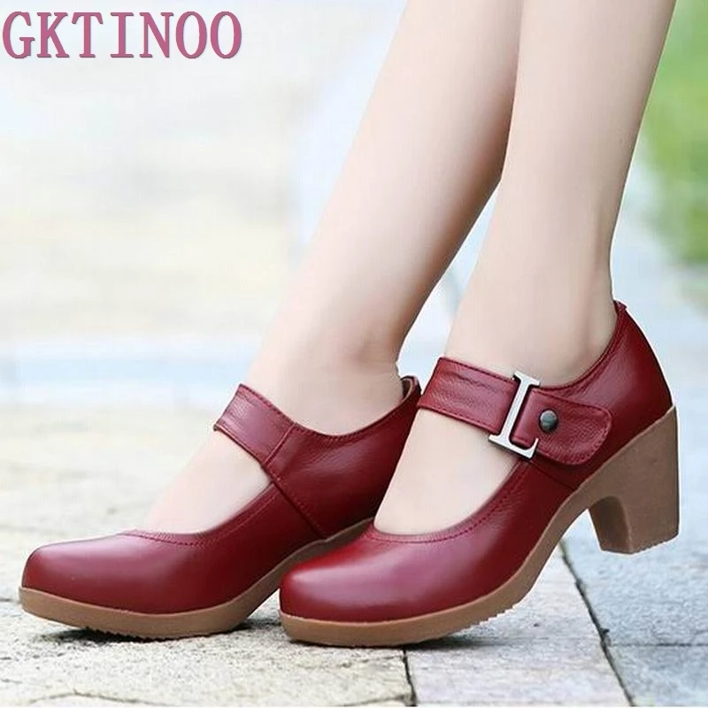 2024 Spring Autumn Shoes Woman 100% Genuine Leather Women Pumps Lady Leather Round Toe Platform Shallow Mouth Shoes Size 32-42