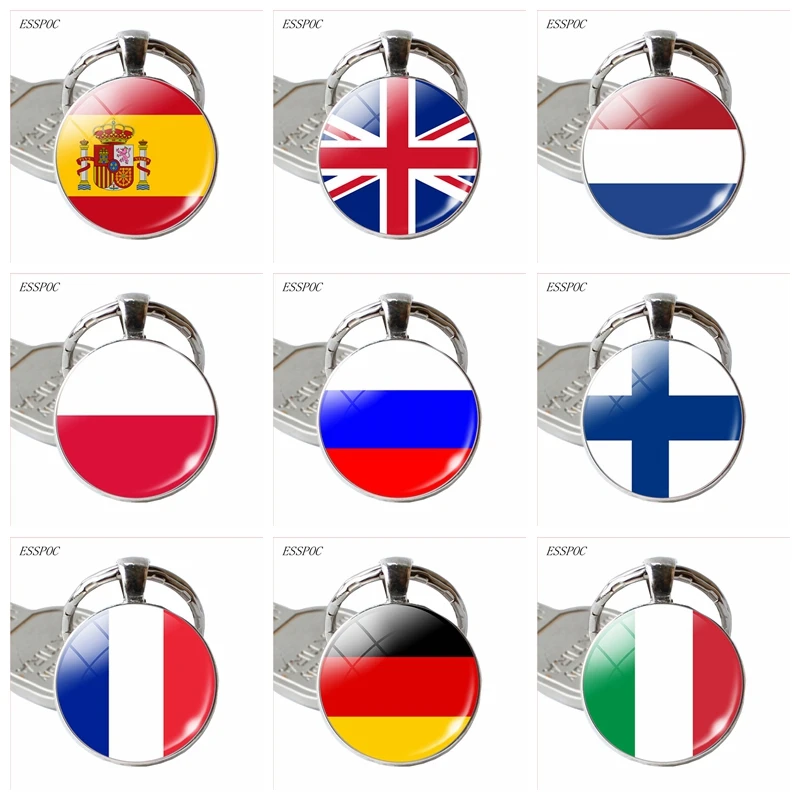 Europe Country United Kingdom France Italy Spain Poland.Netherlands Russia Ireland Flag Keychain Keyring Flag Pendant Key Rings