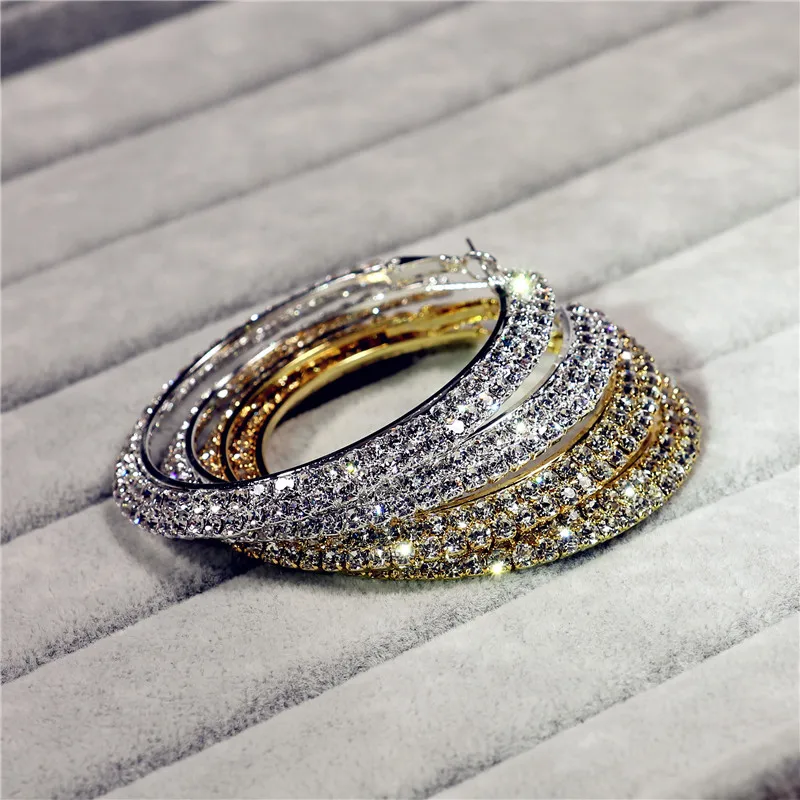  Hotsale new multi layer cubic zircon micro paved full CZ hoop earrings for women Korean jewelry