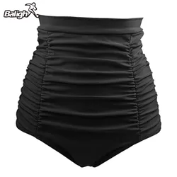 Klassische Hohe taille frauen bikini badehose vintage retro falten hohe taille einfarbig oversize brasil tanga bad kurzen schwimmen