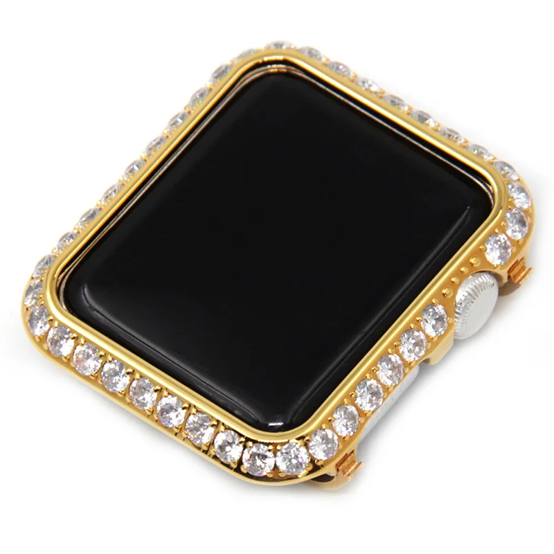 Platinum case with large diamond bezel cover for Apple Watch cover 38mm 42mm gold-plated cases with luxury crystal