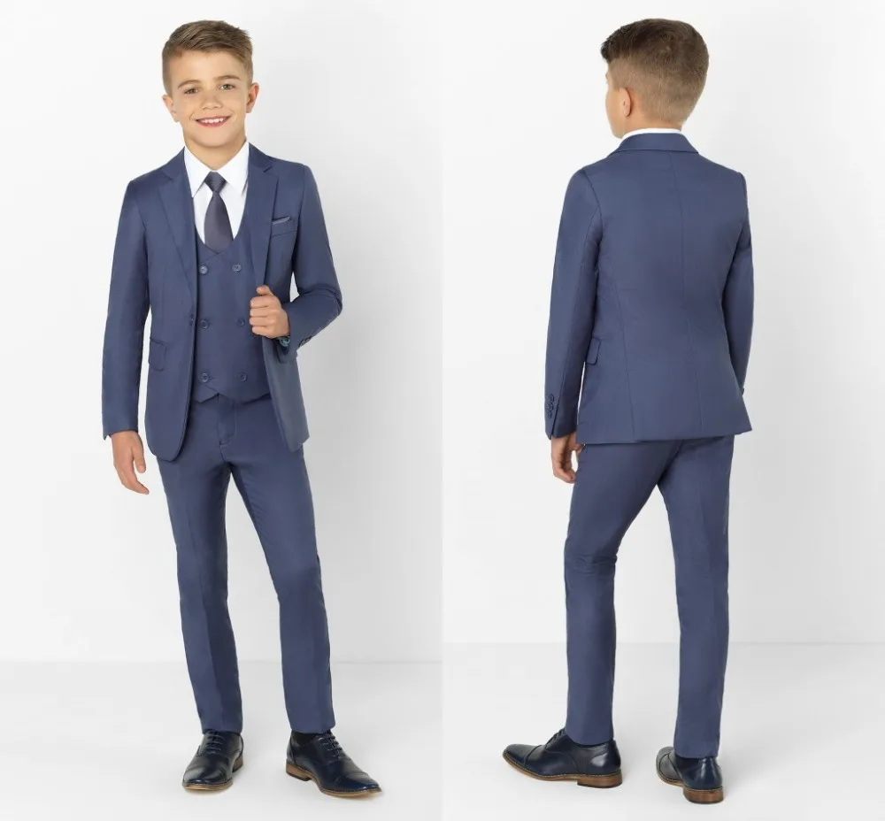 2019 mode Erreichte Revers Kinder Anzüge Mode Kinder Kleidung Set jungen Formalen Prom Anzüge (Jacke + Pants + tie + Weste)