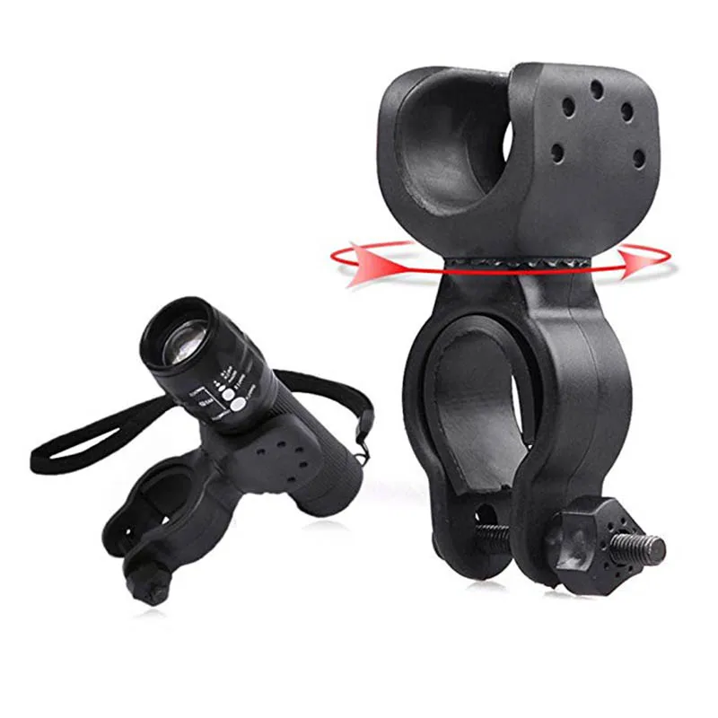 Bicycle Front Light Bracket Flashlight Holder Cycling Bike Light Torch Clip Mount 360 Degree Rotation With Antiskid Rubber