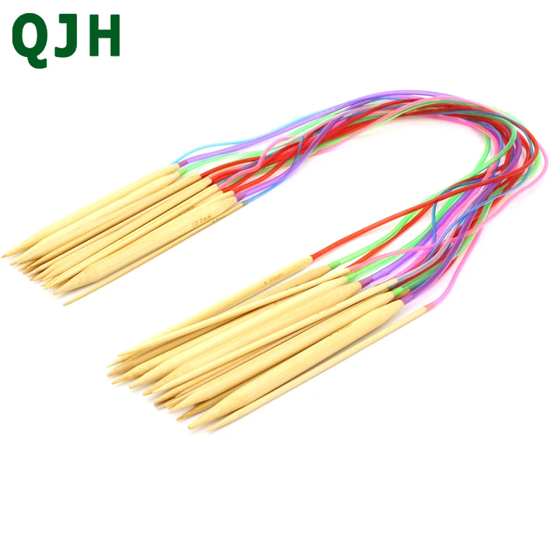 New Multi-color 18 Pieces / set 80cm Carbonized Bamboo Circular Tube Carbonized Needles Knitting Craft Sewing tools Accessories