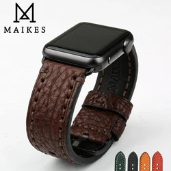 MAIKES-Correa de reloj de cuero genuino, accesorios de repuesto para Apple Watch, correa de 44mm, 40mm, 45mm, 41mm