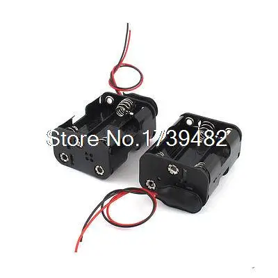 2 Pcs Black Double Side 2-Wire 6 x 1.5V AA Battery Holder Storage Case Box