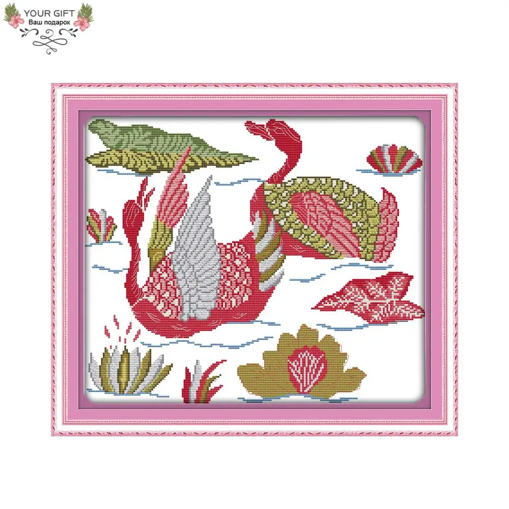 Joy Sunday-Stamped and Counted Home Decoration, Two Swimming Goose Needlepoint, Cross Stitch Kits, D698, 14CT, 11CT