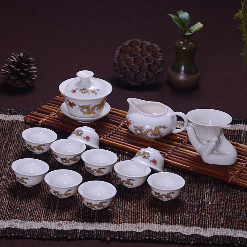 14 Pcs Travel Tea Sets Chinese Portable Ceramic Bone China teaset Gaiwan Teacup Porcelain Tea Cup The Kung Fu Teapot Set